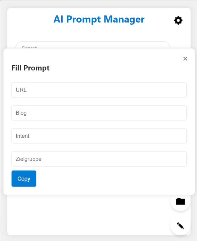 Fill in defined variables before copying the prompt to the clipboard in the AI Prompt Manager